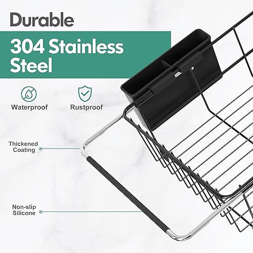 Miniatura 5 de romision Escurridor de platos para fregadero, escurridor de platos con escurridor para encimera de cocina, uso para encimeras y fregaderos y sobre