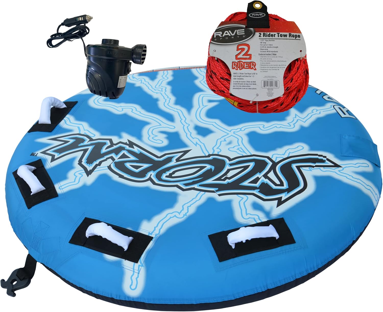 Rave Sports Storm Boat Towable Tube - Inflatable Boating Tube for 1-2 Riders - Heavy-Duty Inflatable Tube for Boats to Pull - Water Sports Towable with Quick Connect Tow Point System