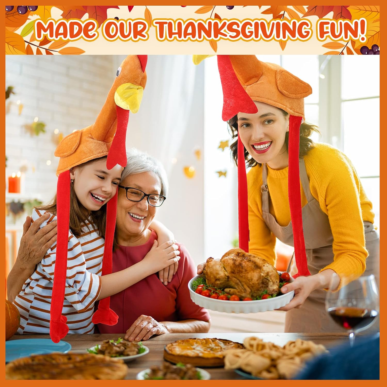 Hanaive 10 Pieces Thanksgiving Turkey Hats Bulk for Adults Turkey Costume for Dress-up Party Plush Turkey Hat Party Supplies