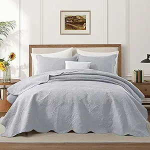 IR Imperial Rooms Twin Quilt Bedding Set Size (68” x 86”) + 1 Pillow Shams (20” x 26” + 2”) - 2 Pcs All Season Lightweight Reversible Microfiber Coverlet Floral Embossed Quilt Bedspread (Silver)