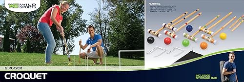 Miniatura 4 de Wild Sports Juego de croquet para 6 jugadores, incluye 6 mazos, 6 bolas, 2 estacas, 9 wickets, bolsa de almacenamiento, para todas las edades, para