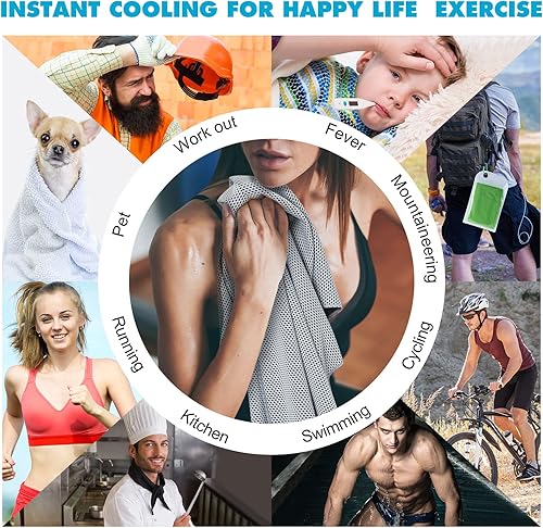 Miniatura 7 de Honoson Paquete de 20 toallas de enfriamiento de 35 x 12 pulgadas, toalla deportiva de microfibra transpirable con bolsa, toalla húmeda para el