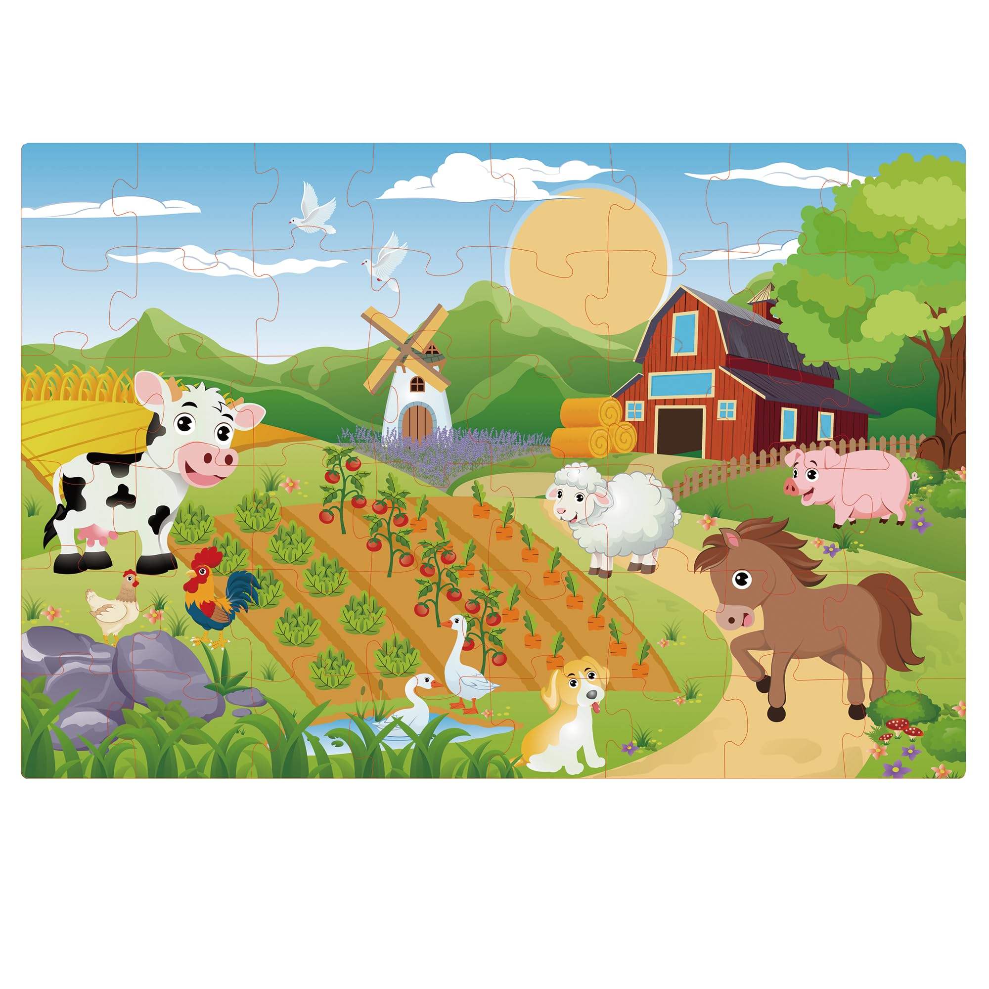 Fattoria Animale Puzzle da pavimento per bambini, 48 pezzi puzzle per bambini dai 3 ai 5 anni, giocattolo educativo prescolare, regali per bambini dai 4 agli 8 anni