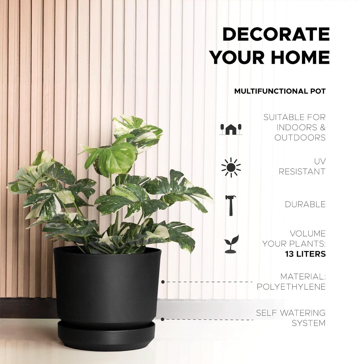 Elly D&eacute;cor 35.6 cm プラスチック シリンダー プランター ポット 自己散水受け皿と排水穴付き、軽量 &amp; 非