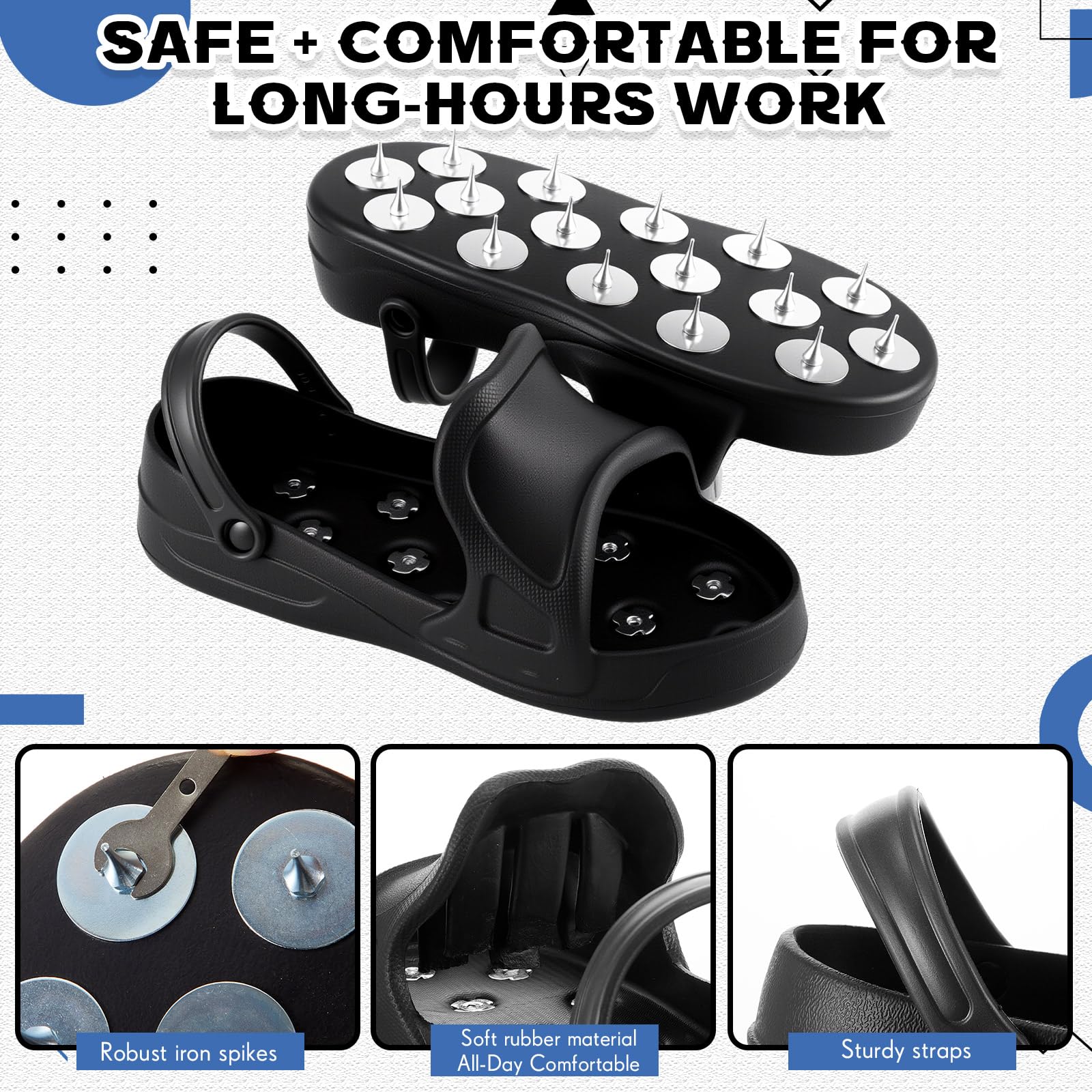 Zapatos de estilo afilado con pinchos para revestimiento de suelos epoxi con talón, picos reemplazables, diseño sin cordones, grandes, para caminar de forma segura sobre compuestos de