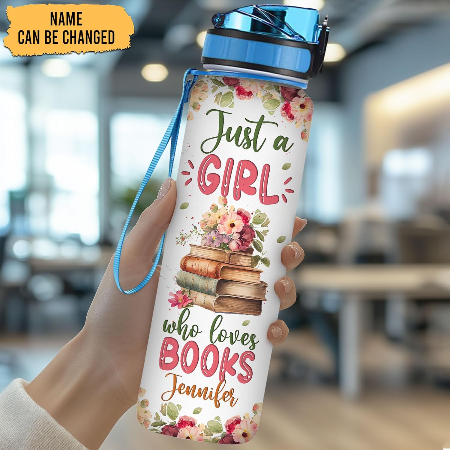 Hyturtle Personalized Book Lovers 32 Oz 1Liter Motivational Water Bottle With Time Marker, Just A Girl Who Loves Books, Reading Gifts, Librarian Gifts For Women, Girl On Birthday, Christmas