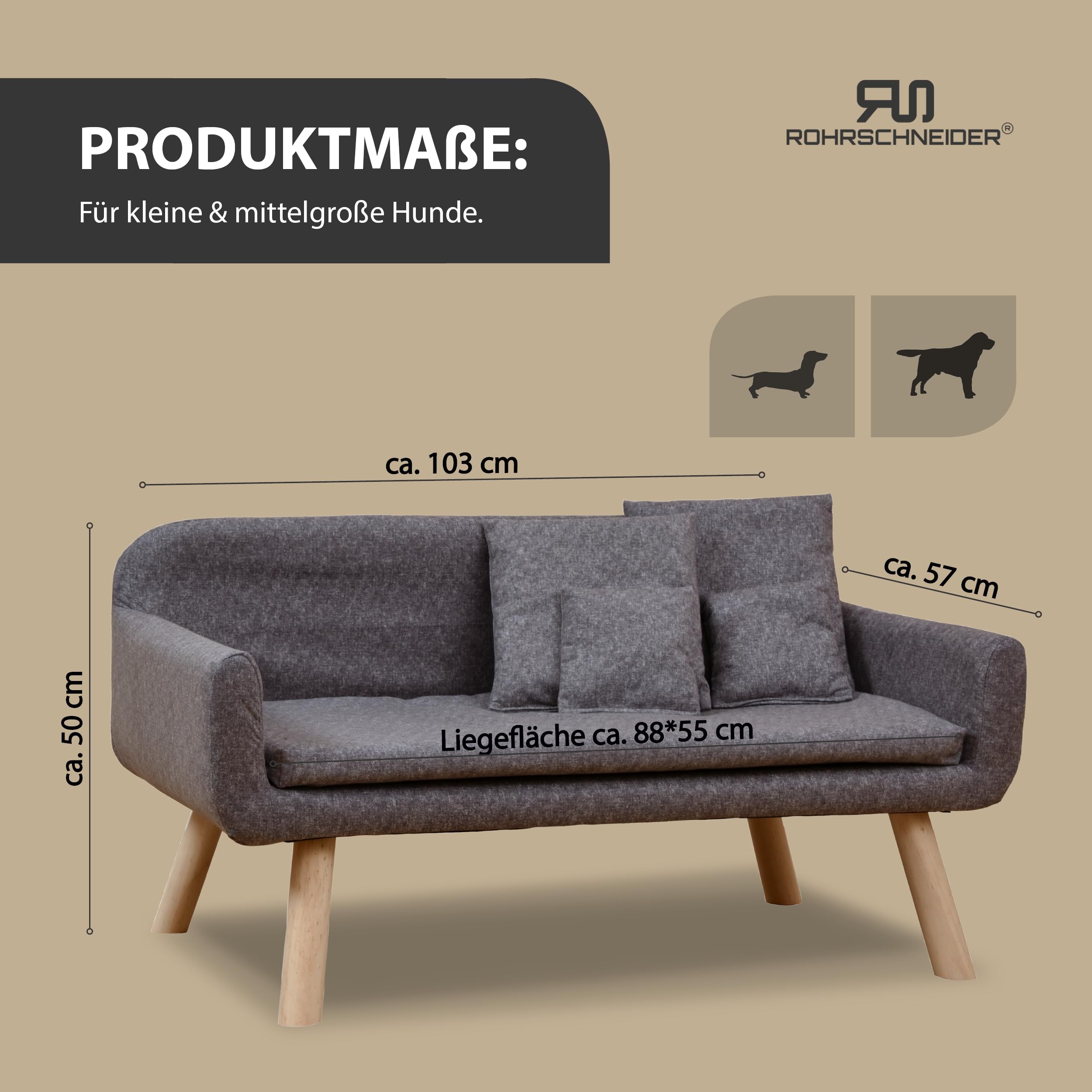 Rohrschneider Hundesofa Chicago - abwaschbar | grau + Gassibeutel