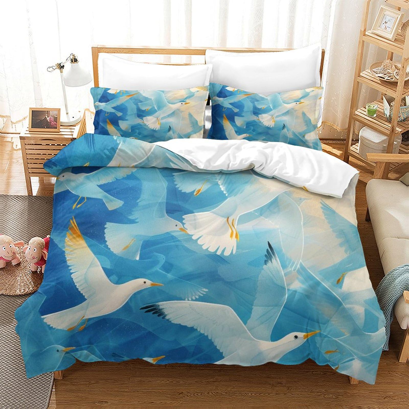 Housse de couette mouettes lit super king size fermeture éclair facile