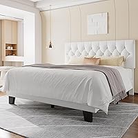 Vista 10 de Feonase Marco de cama de plataforma twin con cabecera capitoné con botones, cama tapizada de lino con soporte de listones de madera, no necesita