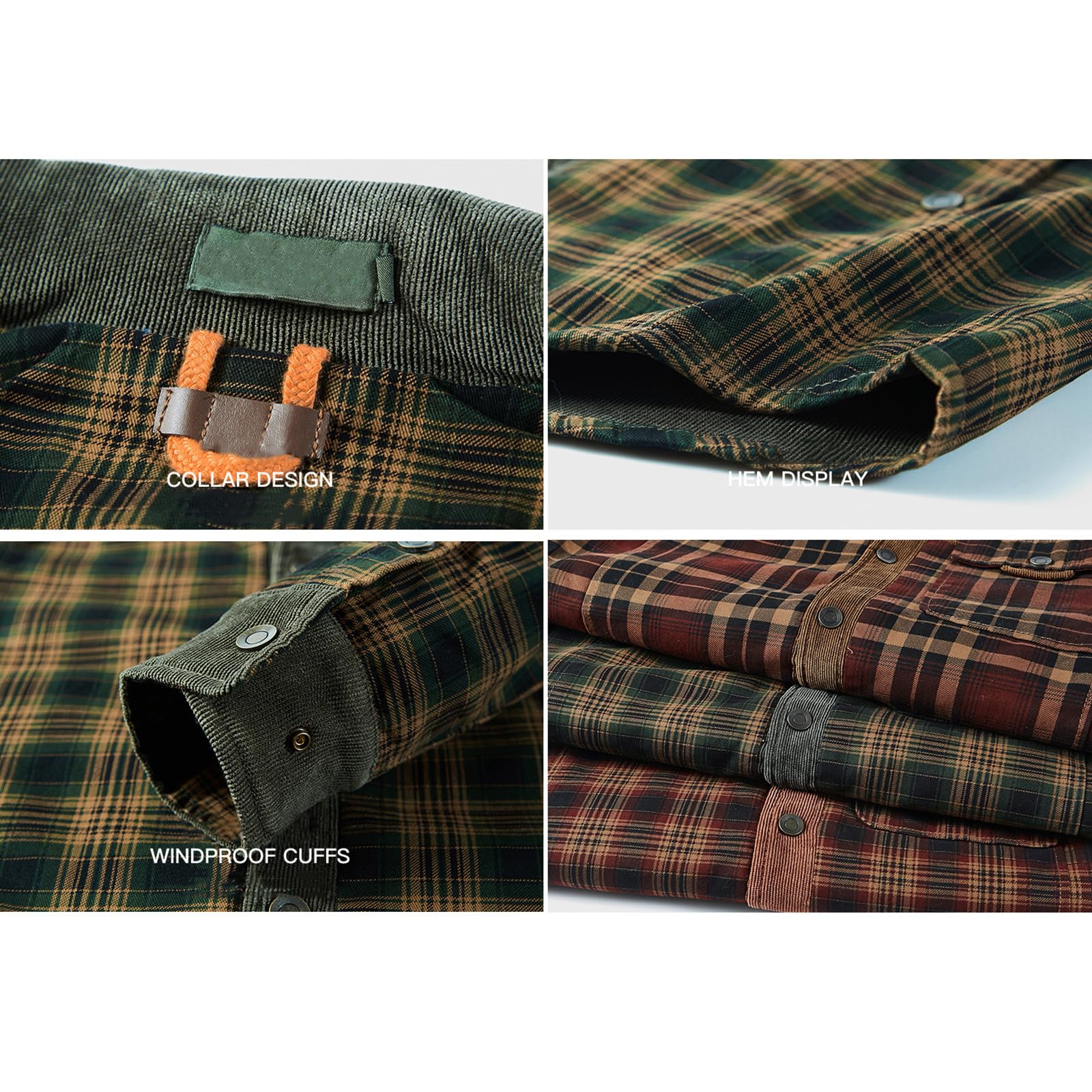 Herren Thermohemd Flanellhemd Winterjacke Fleecefutter Schützendem Holzfällerhemd Arbeitshemd(Size:L,Color:Grün)