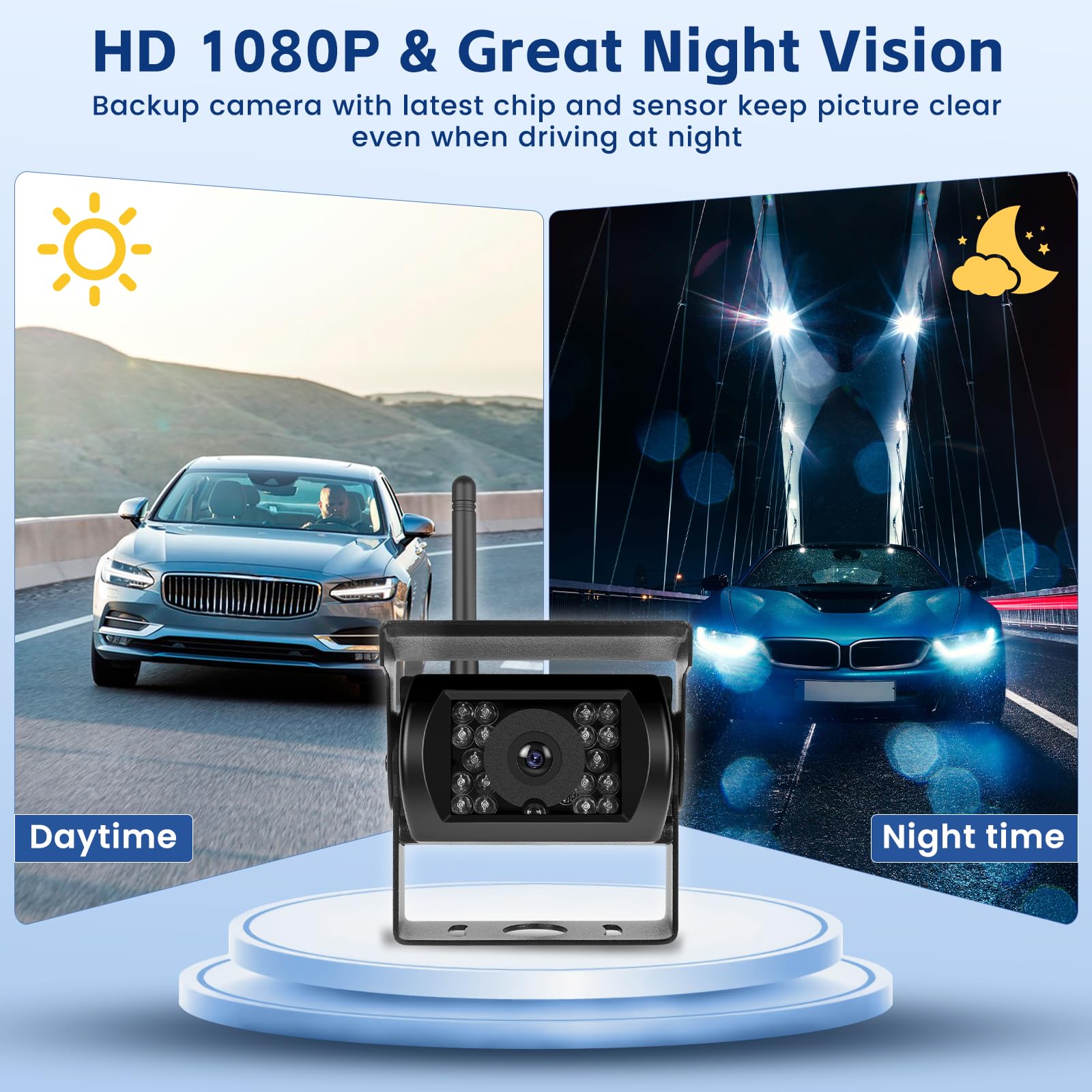 Inefala AHD Cámara de Visión Trasera Kit Inalámbrico con Monitor de 7 Pulgadas, Cámara de Marcha Atrás con Impermeable IP68, BSD, Visión Nocturna, para LKW Bus Van SUV (DC 12V-24V)