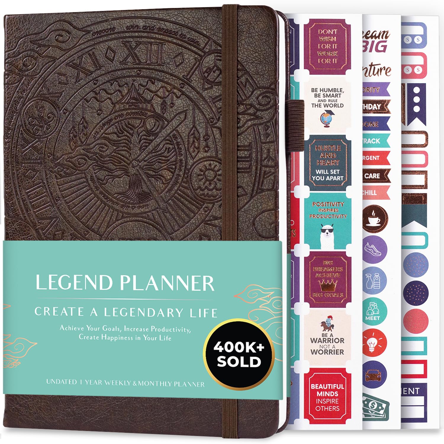 Legend Planner – Weekly & Monthly Life Planner to Hit Your Goals & Live Happier. Organizer Notebook & Productivity Journal. A5 (Dark Brown)