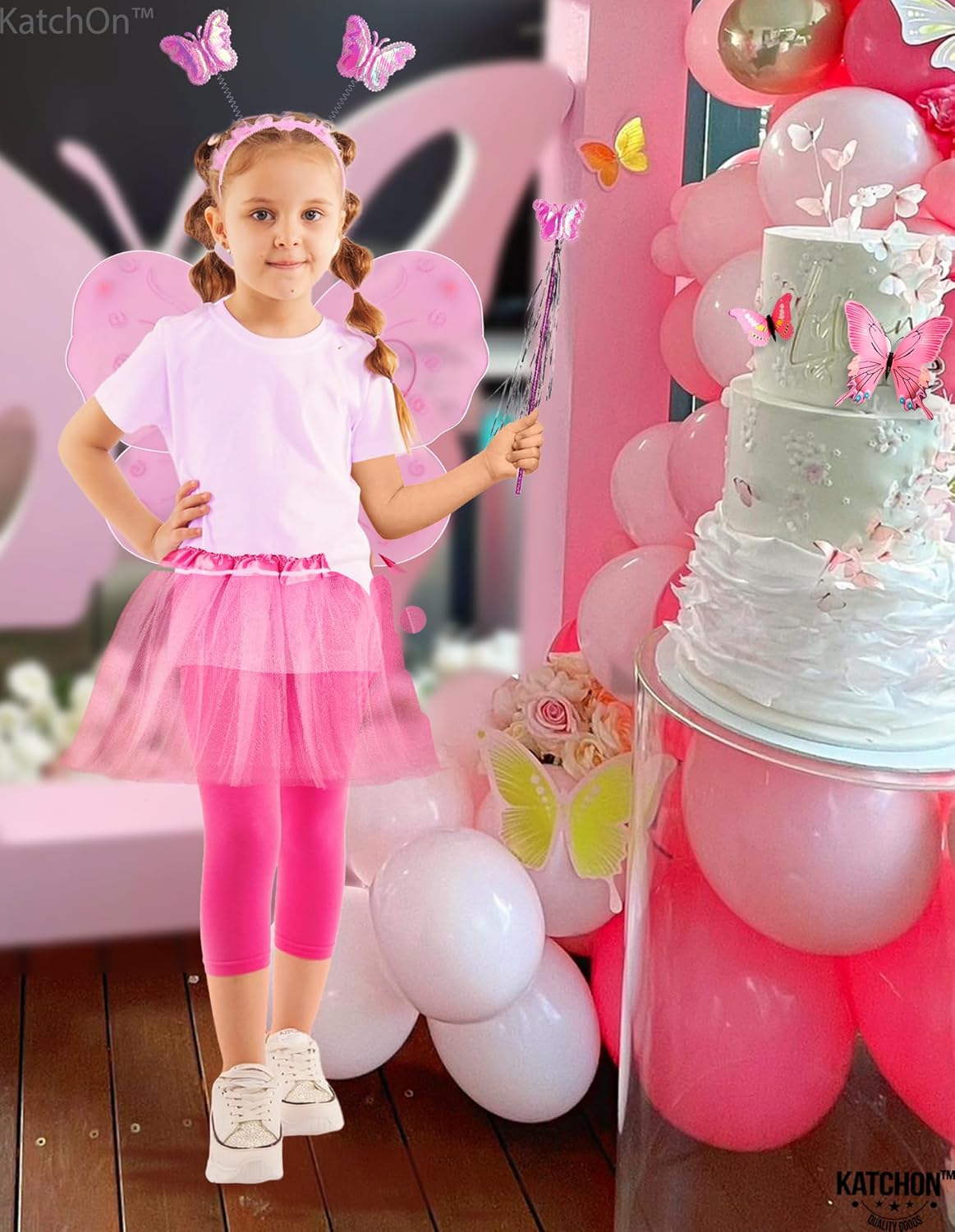 Miniatura 6 de KatchOn, Fairy Costume Set For Girls - Pack of 4 Fairy Wings, Butterfly Headband and Wand, Fairy Accessories for Girls