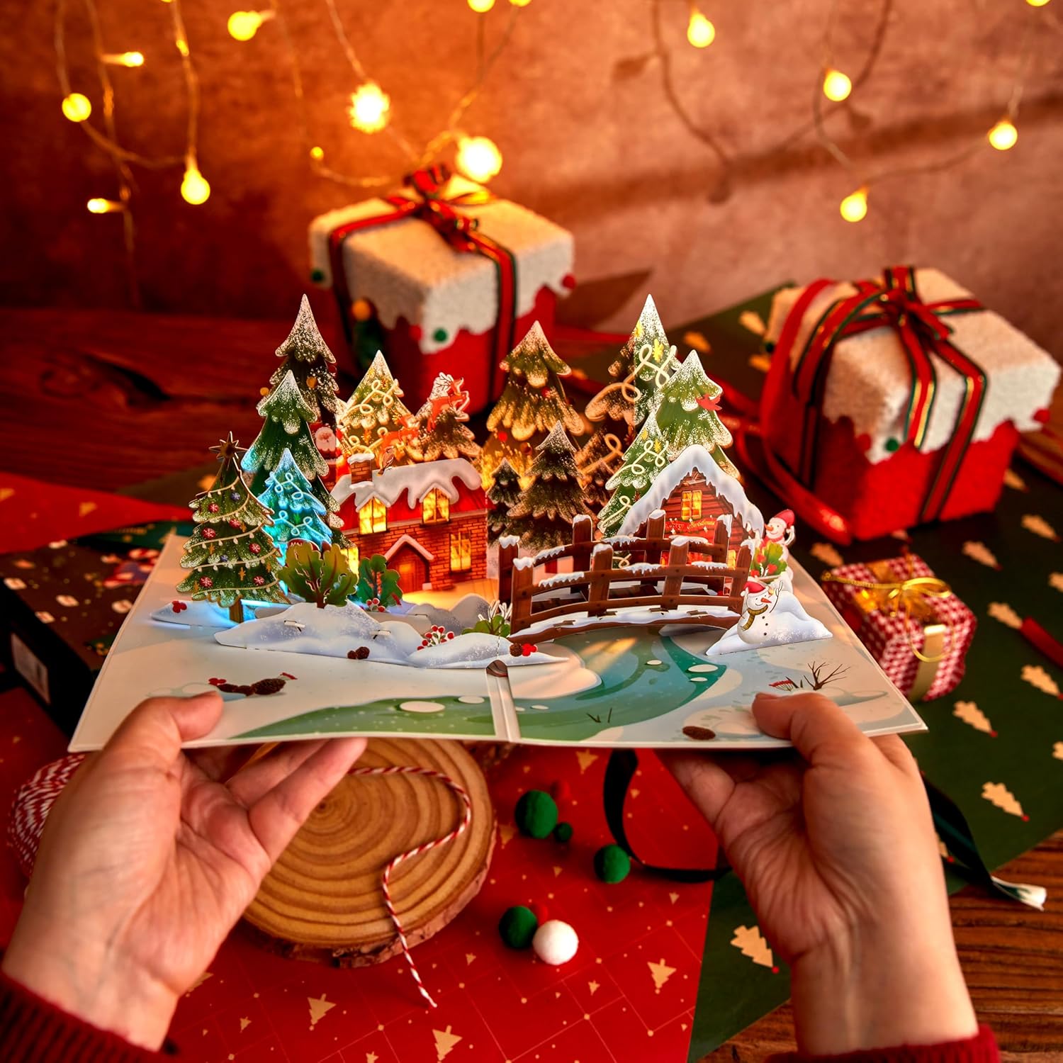 LoveEcho Winter Wonderland Pop Up Christmas Card, Lighting And Music - We Wish You A Merry Chrismas Song, 3D Christmas Greeting Card with Note Card & Envelope For Wmomen, Wife, Mom, Grandma, Daughter, Sister, Girlfriend, Husband, Grandparent, Grandfather - Image 6