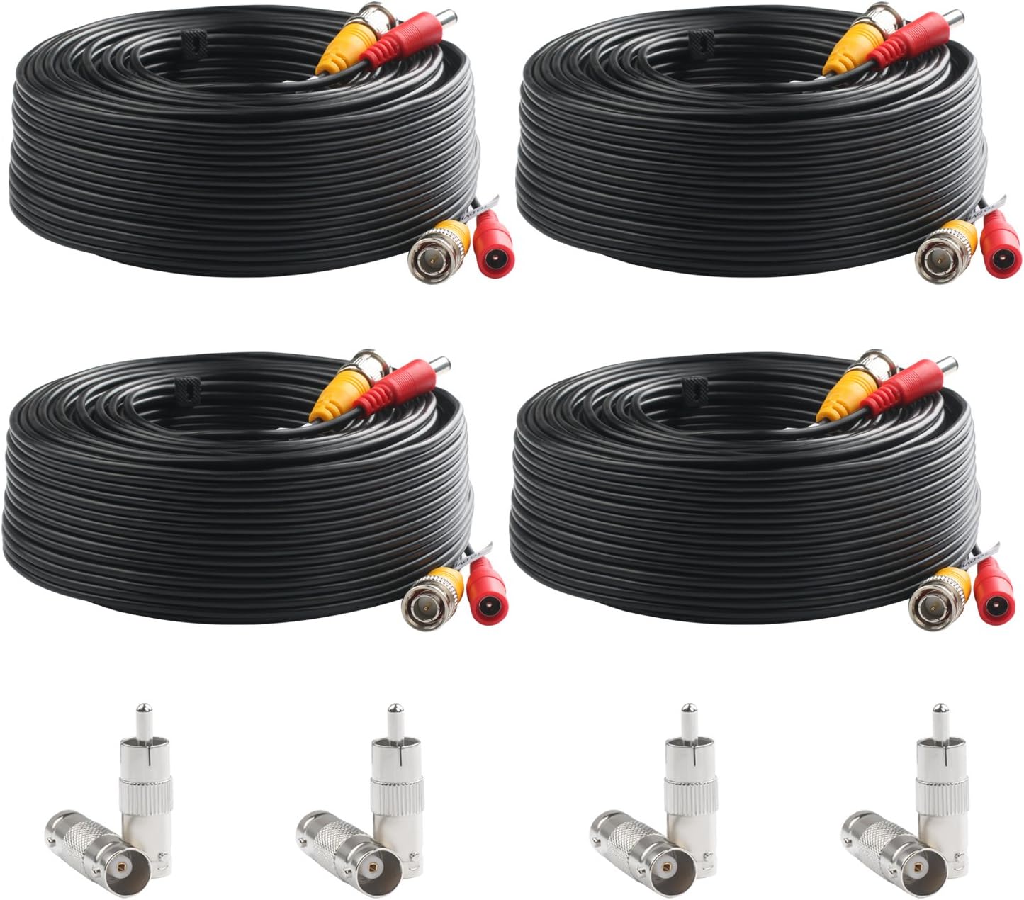 Postta BNC Video Power Cable (4 Pack 100 Feet) Video Security Camera Cable Wire with Eight Connectors for CCTV DVR Surveillance System