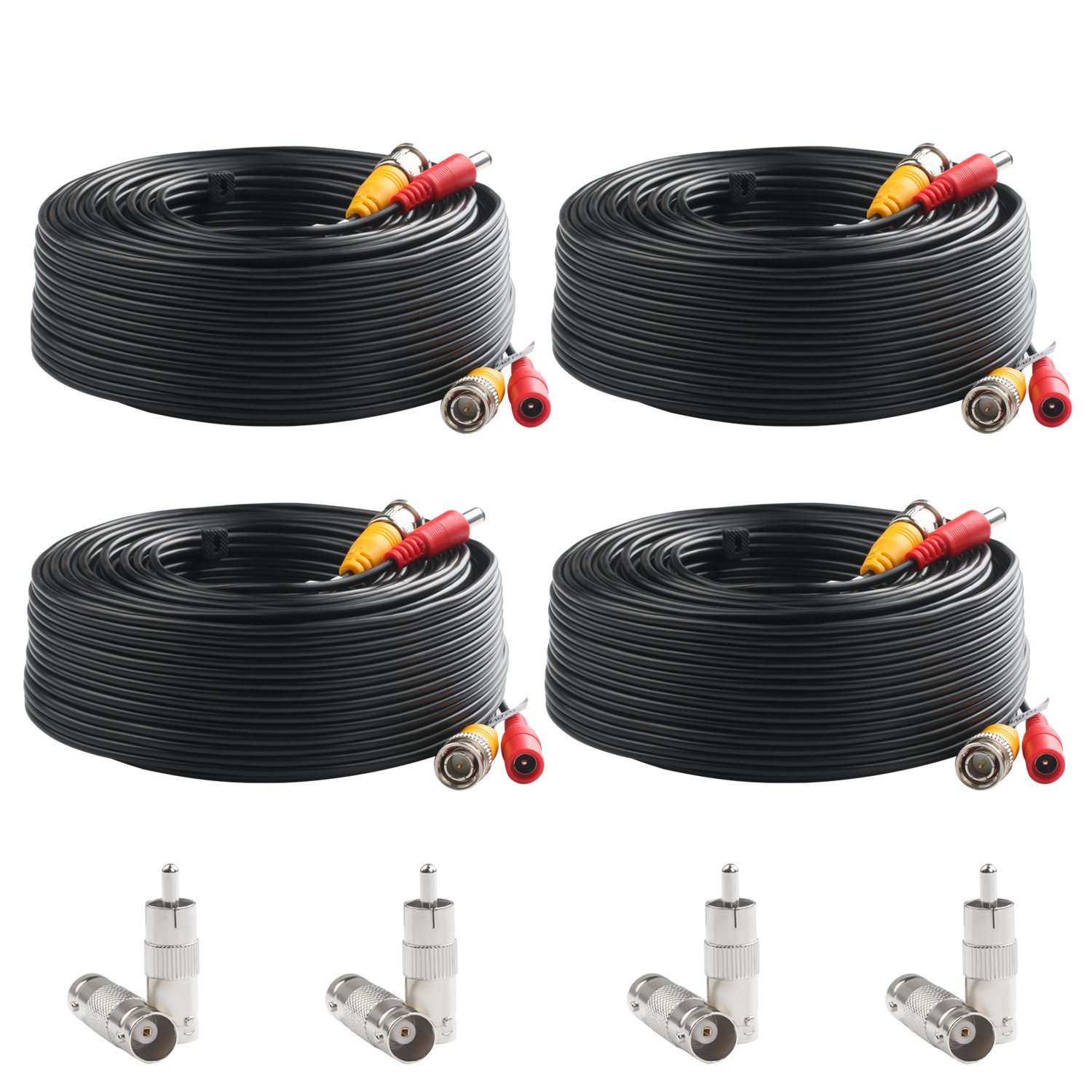 Postta BNC Video Power Cable (4 Pack 100 Feet) Video Security Camera Cable Wire with Eight Connectors for CCTV DVR Surveillance System