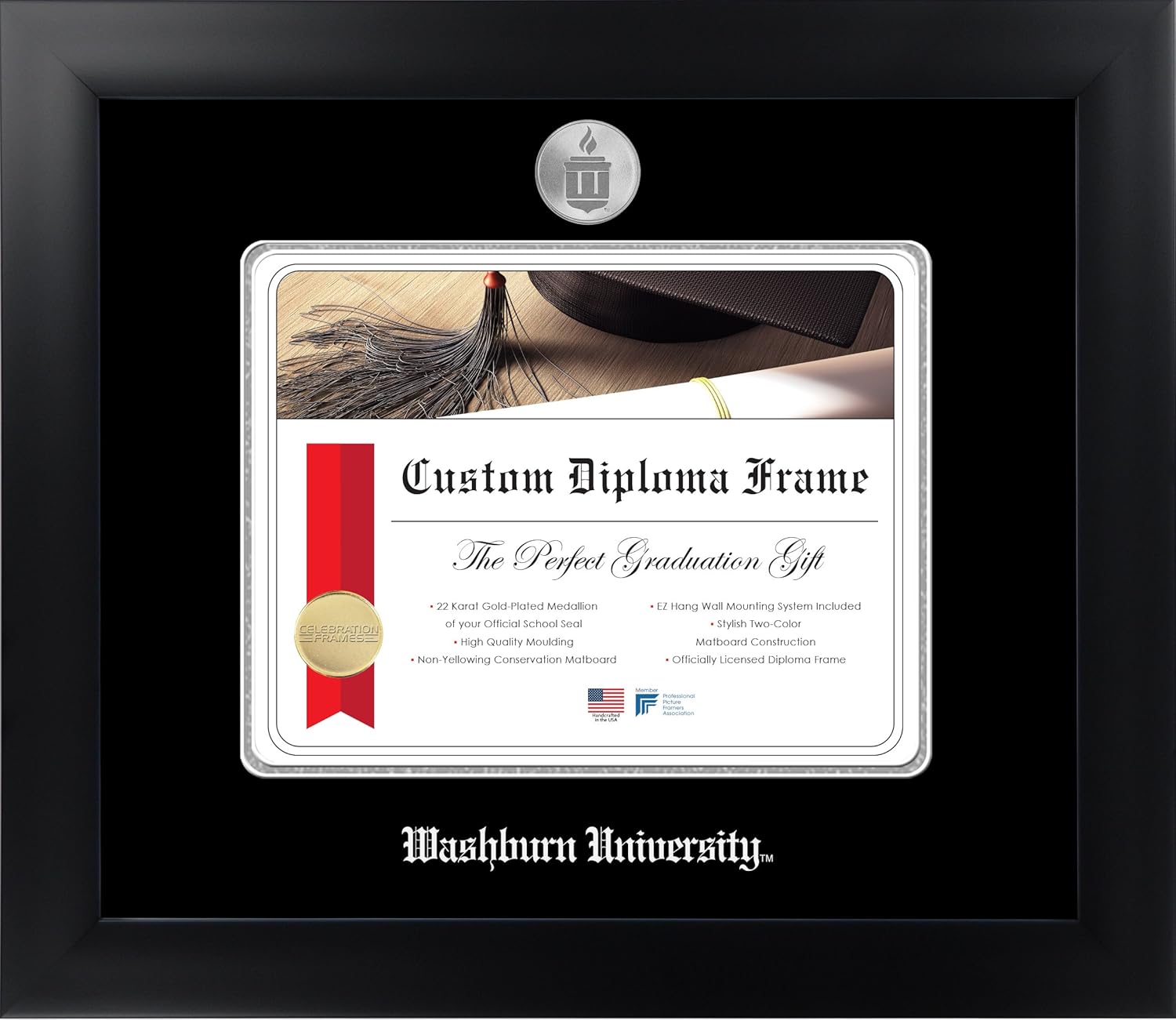 Washburn University 8½ x 11 Matte Black Finish Manhattan Diploma Frame
