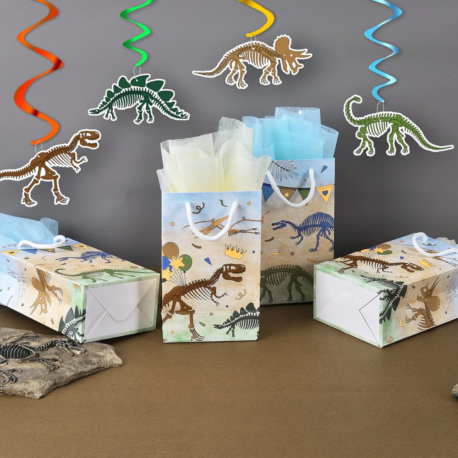 Fossil Dinosaur Party Bags – 16 Pack Dino Gift Bags Party Supplies for Kids Boys Birthday Party Favor Candy Treat Goodies Bags with Handle : Toys & Games