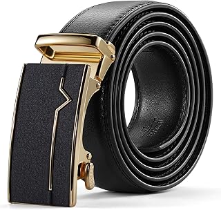 Mens Belts Leather Ratchet Belt - Men's Automatic Buckle Adjustable Casual Dress Belt for Men Jeans Suits Work Gift 125cm: Directly Suitable for Waist Size 39"-46" inch Trim to Fit 28"-38"