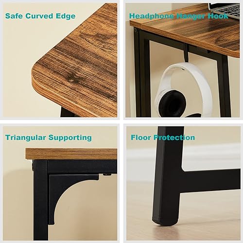 Miniatura 8 de WOHOMO Folding Desk, Small Writing Desk 39.4", Space-Saving Foldable Laptop Table Writing Workstation for Home Office, Easy Assembly, Rustic Walnut