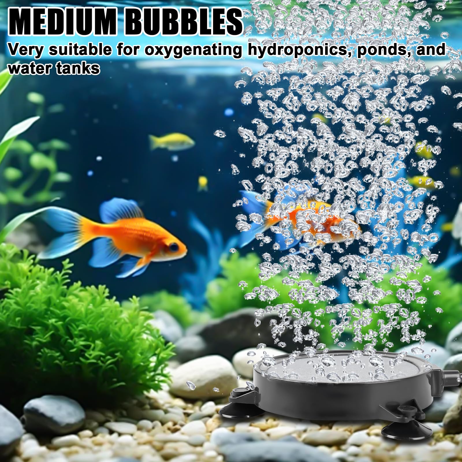 GBKDQQ Lot de 4 pierres à air d'aquarium - 100 mm - Avec 12 ventouses puissantes - Pierre à gazéifier pour étang - Diffuseur super haut pour oxygène dissous - Laisse de petites bulles