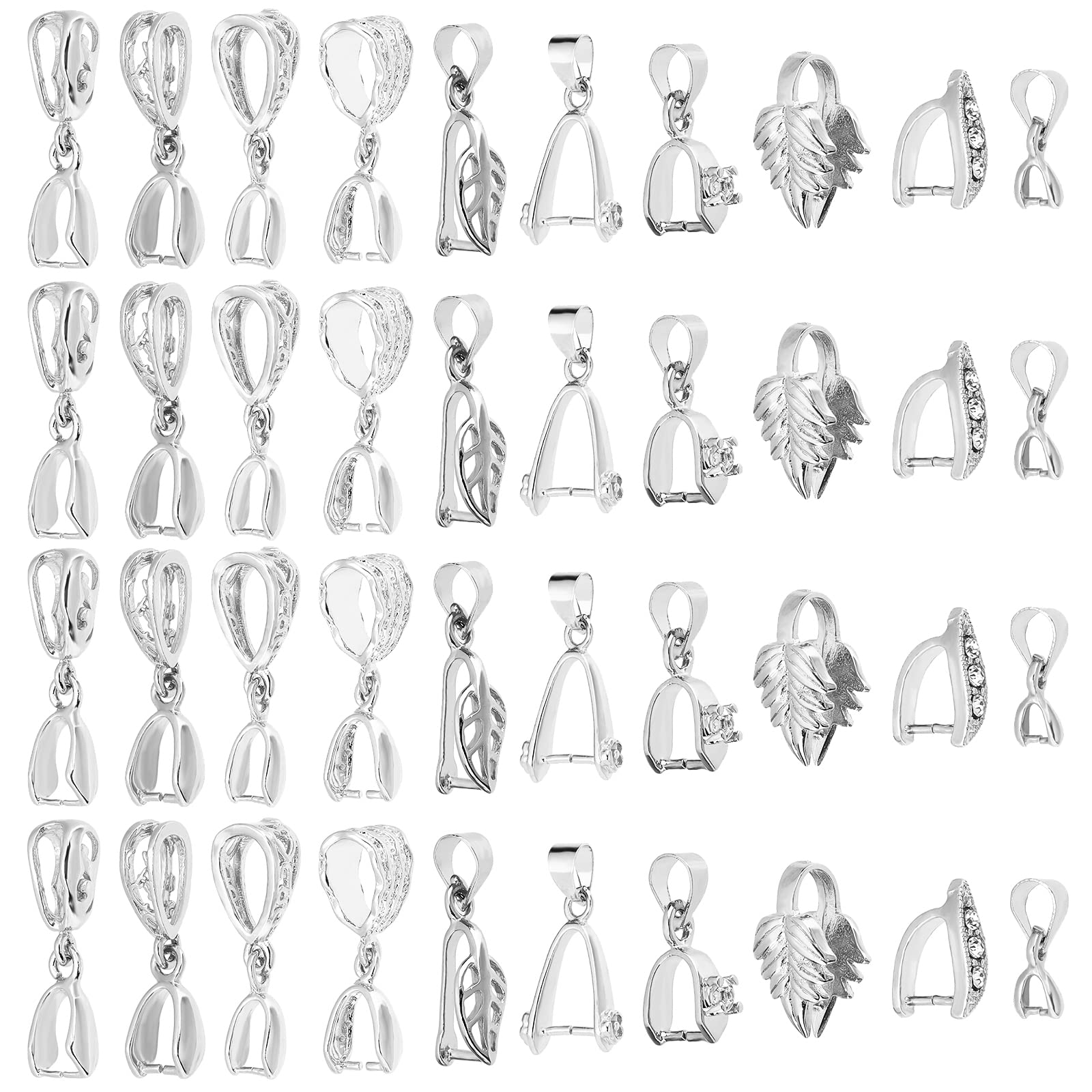 PH PandaHallPH PandaHall 10 Styles Brass Pinch Bails, 60pcs Platinum Pendant Bails Ice Pick Pinch Clip Bail Clasp Dangle Charm Clasp for Necklace Jewelry DIY Craft Making, Pin: 0.8~1mm