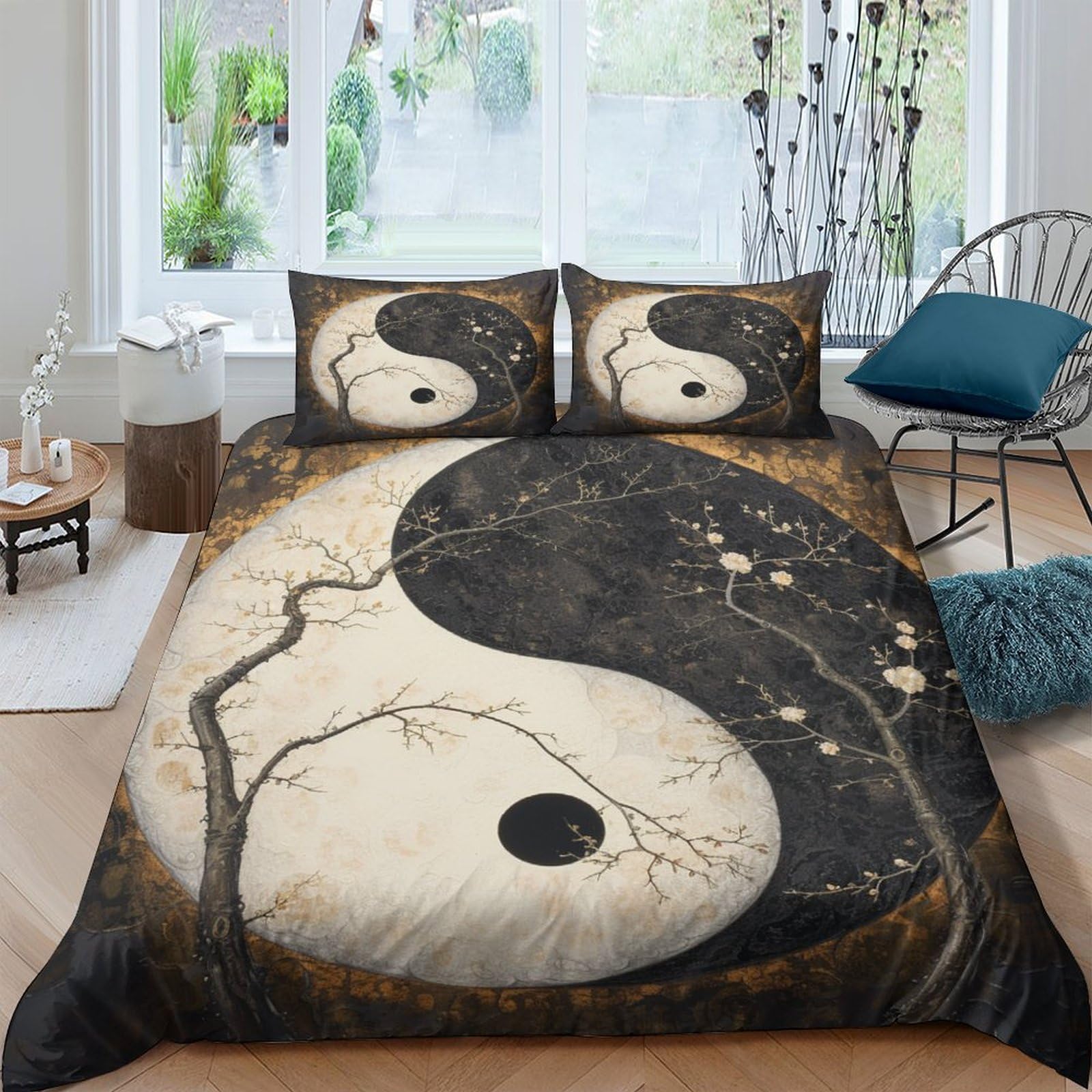 Housse de couette zen Tai Chi Bagua pour une chambre king size relaxante et moderne