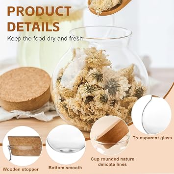 1 PCS 500ML 17OZ Empty Transparent Glass Sealing Container with Cork Multipurpose Candy Coffee Beans Tea-leaf Storage Can Jar Heat-Resistant Food Collection Tin Pot for Kitchen Home Use