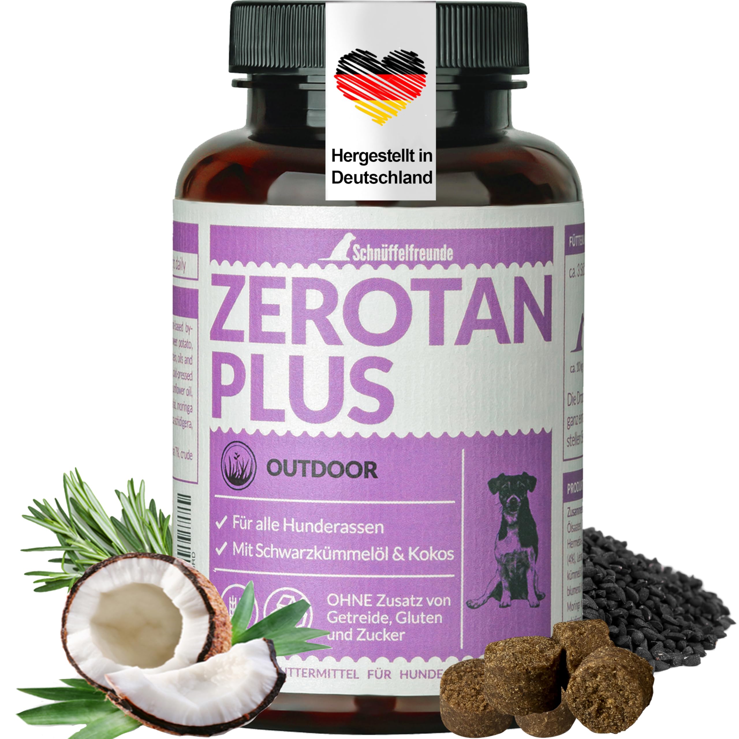Zerotan Plus I Integratore Alimentare Naturale per Cani durante la stagione delle zecche I Con Olio di Cocco, Aglio e Olio di Cumino Nero - Fatto in Germania (150g)
