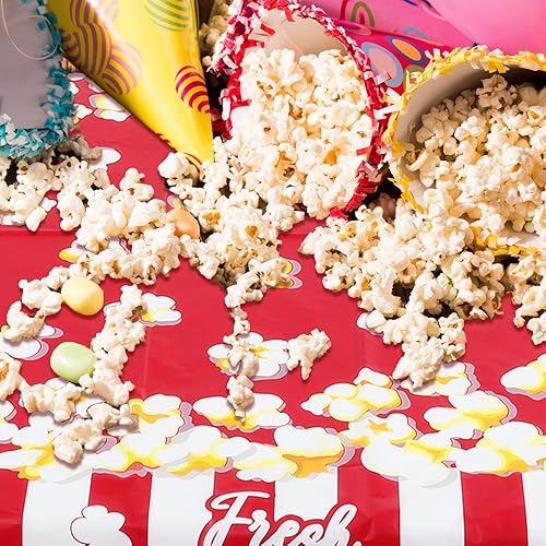 Miniatura 7 de Breling Mantel de palomitas de maíz, 3 piezas, 54 x 108 pulgadas, cubierta de plástico para mesa de palomitas de maíz, decoración de fiesta,