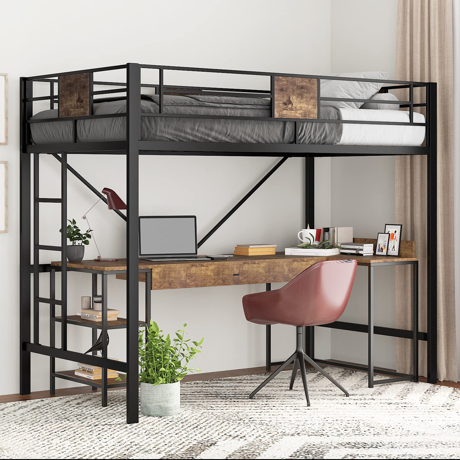 Buy IMUSEE Twin Size loft Bed Metal Bed Frame with Allength Guardrail