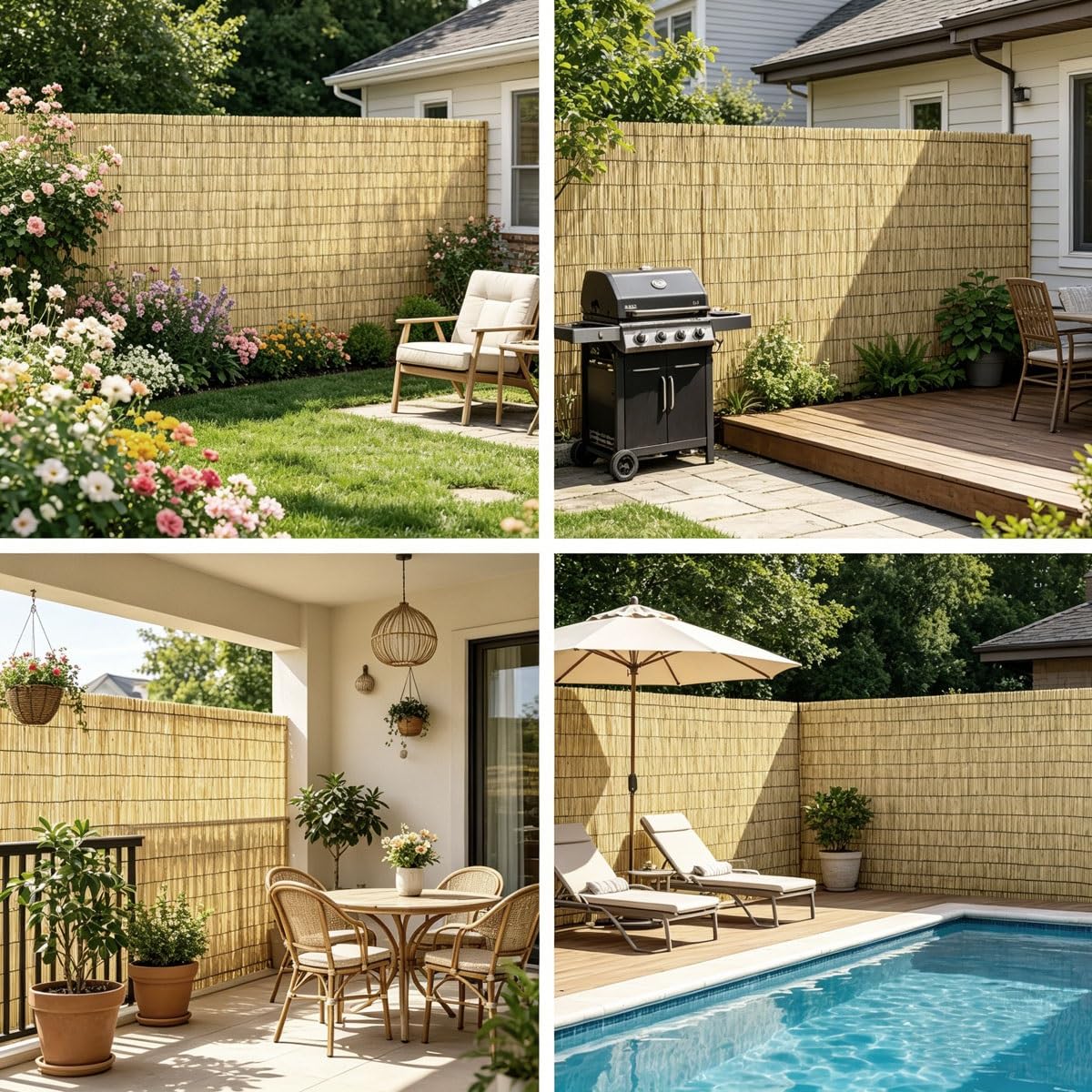 Stuoia in Bambù Naturale, Arella in Canna Canniccio per Recinzione Frangivista, Arelle per Balcone Giardino Terrazza Piscina, Rotolo Cannette Bambù Pelato, Coperture Decorativo(Natural,H1.1 x L14.0m)