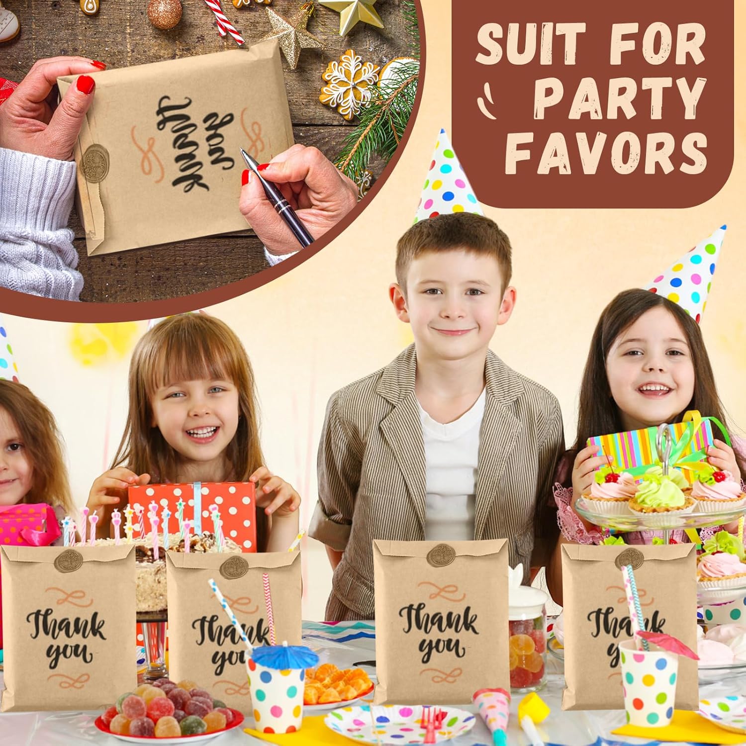 Eersida 500 Pcs Kraft Paper Treat Bags Mini Paper Small Flat Favor Silverware Party Favor Envelopes Merchandise Bags for Snack Cookie Popcorn Candy Sandwich Gift