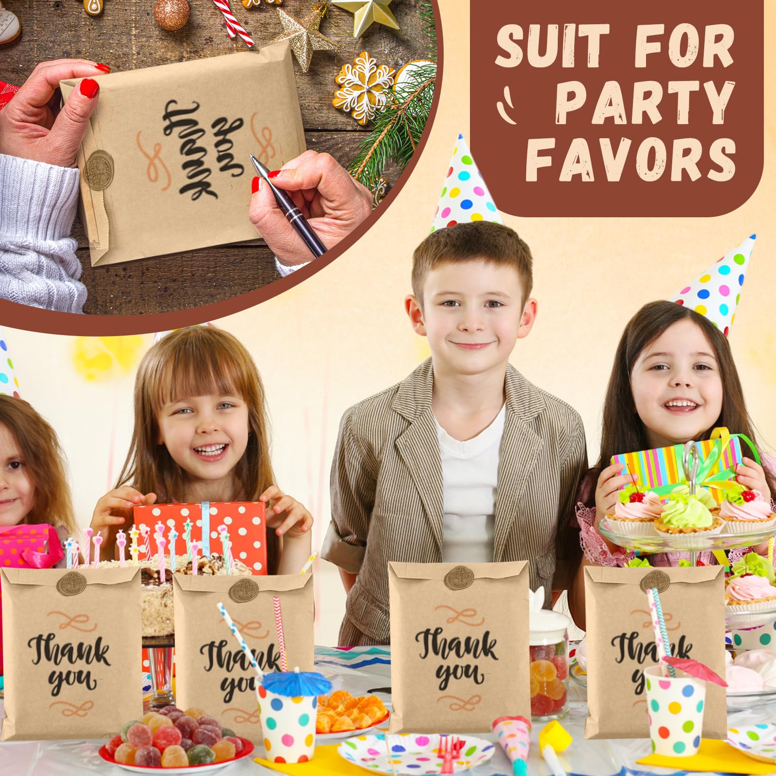 Eersida Confezione da 500 sacchetti di carta kraft, piccoli sacchetti piatti per dolcetti, sacchetti per pasticceria, buste per merce, mini sacchetti per feste, per snack, biscotti, popcorn,