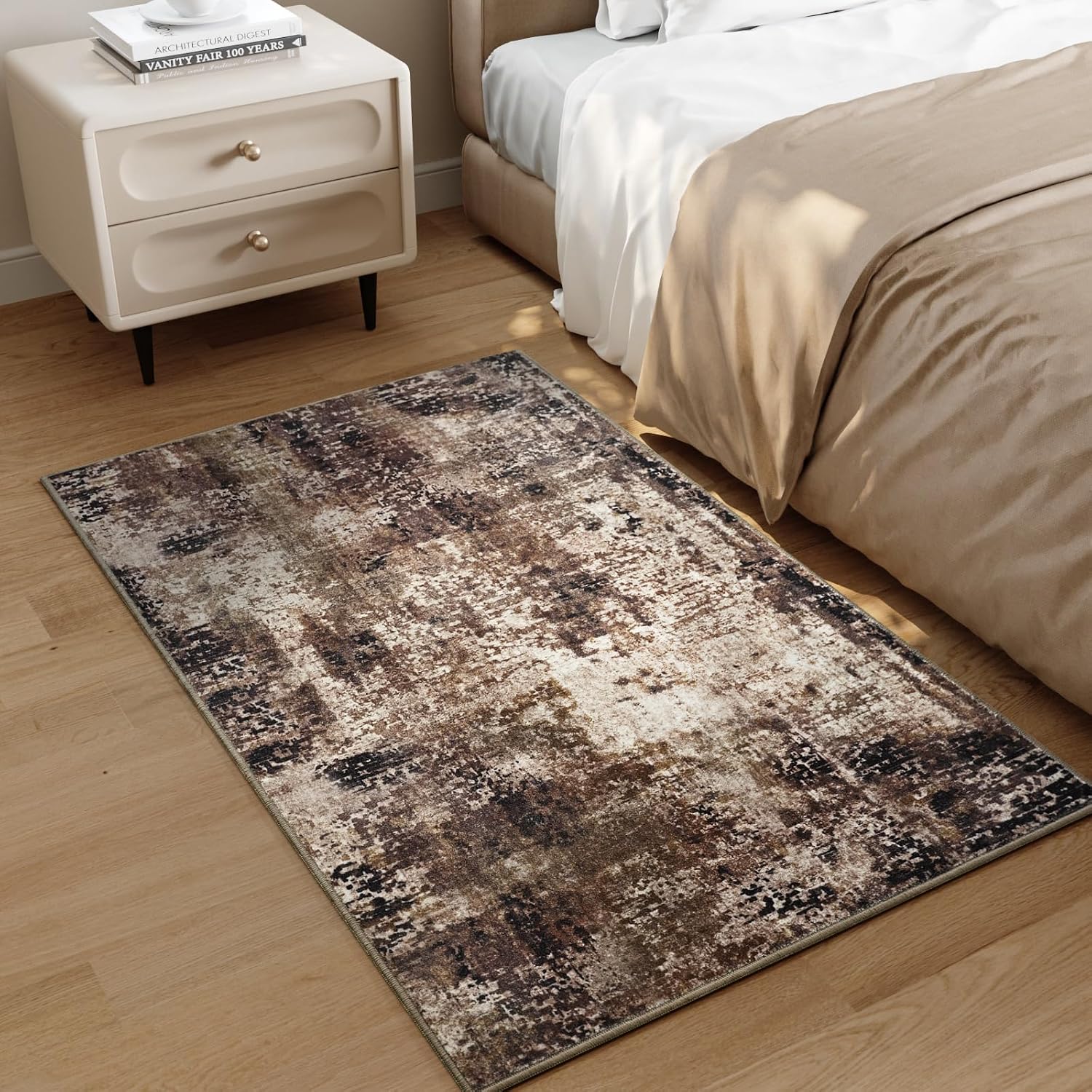 Entrance Rugs Indoor 2x3 Brown Entry Rug Washable Abstract Coffee Small Area Rug Non-Slip Low Pile Throw Rugs for Entryway, Kitchen Floor, Front Door Indoor Door Mat, Bathroom, Bedroom Bedside 2' x 3' (Rectangular) Brown