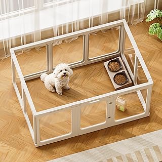 Jalove Acrylic Dog Playpen Indoor, 24“ H Plastic Pet Playpen with Door, Clear Pet Play Pen for Puppy Cat Rabbit Ferret, Easy Assemble Dog Pen, Preferable for Small Cage, White 10 PCS