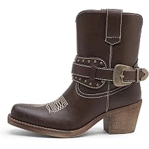 Jeossy Womens Western Ankle Boots, Square Toe Chunky Heel Booties
