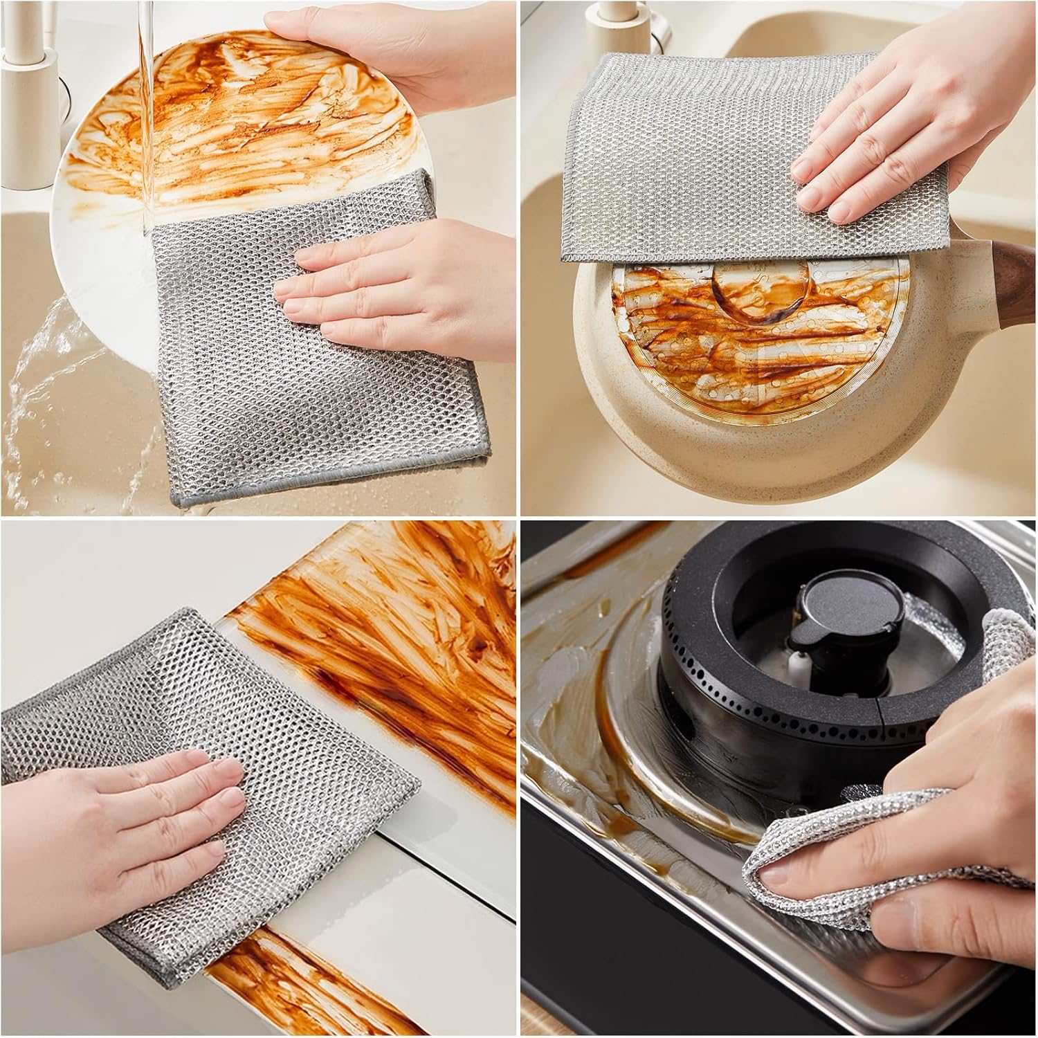 Steel Wash Cloth - Zero Scratch Double-Layer Steel Wire Dishcloth - Soft Metal Wire Cleaning Cloths,Multi-Purpose Scrubbers - 10 Pcs thumbnail