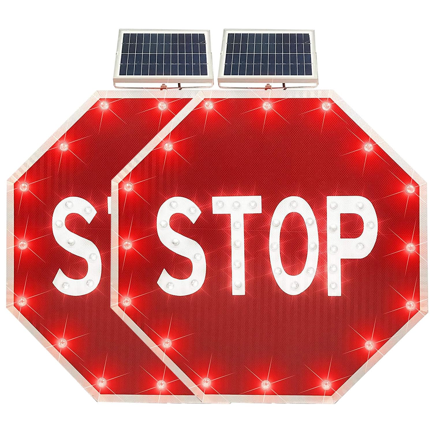 Señales de Alto solares, señal de Advertencia Octogonal con iluminación LED Solar de prohibición de estacionamiento, con película Reflectante de Grado Ingeniero 24IN-2