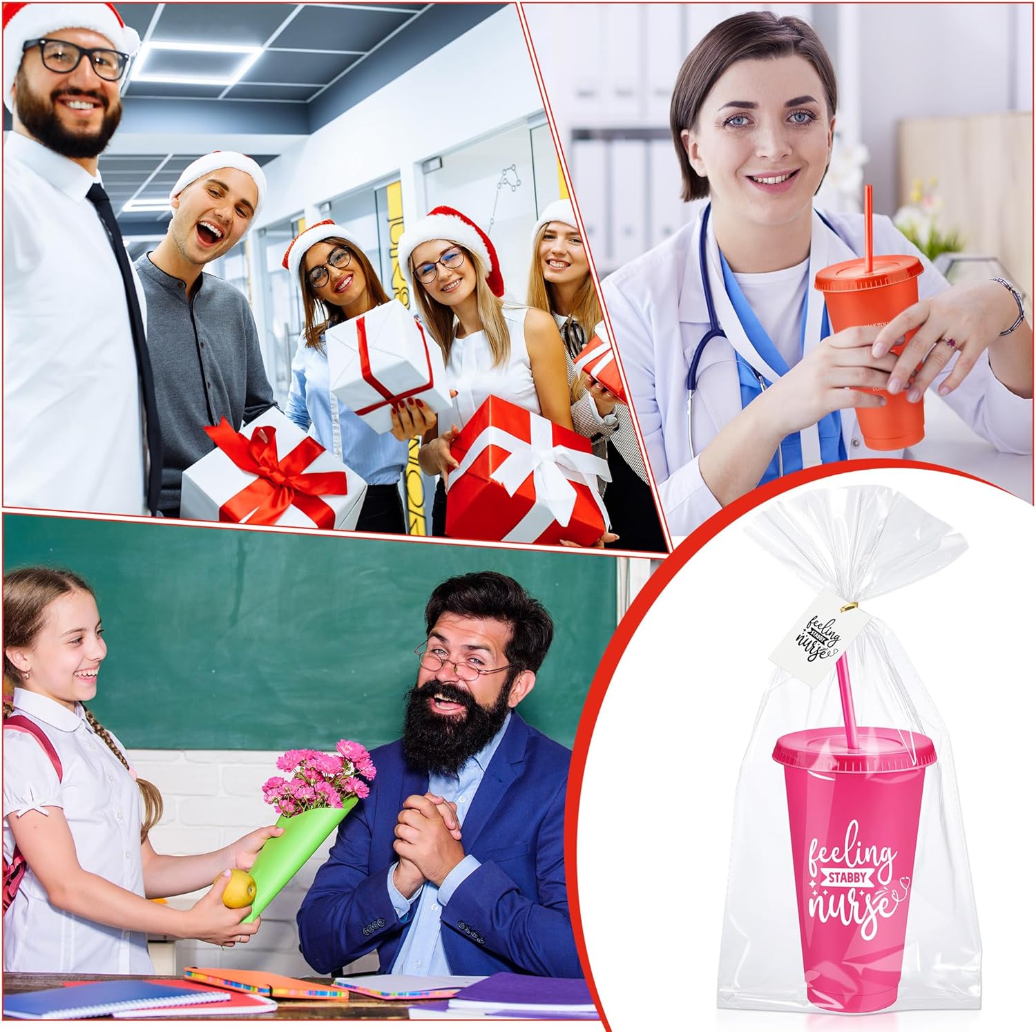 30 Sets Nurse Appreciation Gifts Bulk, 24 oz Tumblers with Lids and Straws, Thank You Plastic Cups with Cards and Bags for Nurse Staff Holiday Party Favors(Elegant,Bright Colors) - Image 4