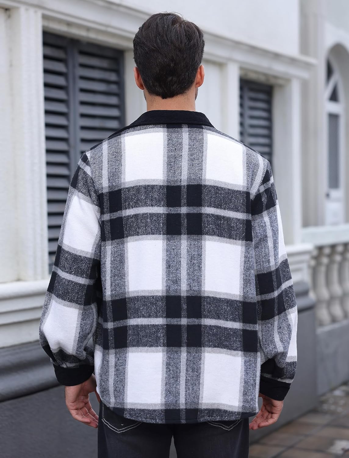 OLEMEK Men's Flannel Jacket Long Sleeve Button Down Plaid Shirt Tartan Shacket - Image 3