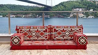 Red Single Corner Sofa Seating Set, Arabic Sofa Set, Oriental Floor Seating, Living Room Sofa, Sofa Slipcovers, Sofa Covers (4+4'' Thickness Sofa)