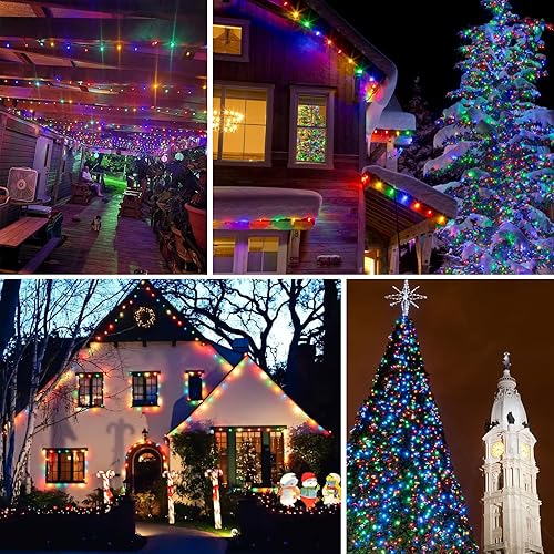 Miniatura 7 de Paquete de 2 luces solares de Navidad multicolor, 180 pies, 500 LED, luces solares impermeables para exteriores, encendidoapagado automático con 8
