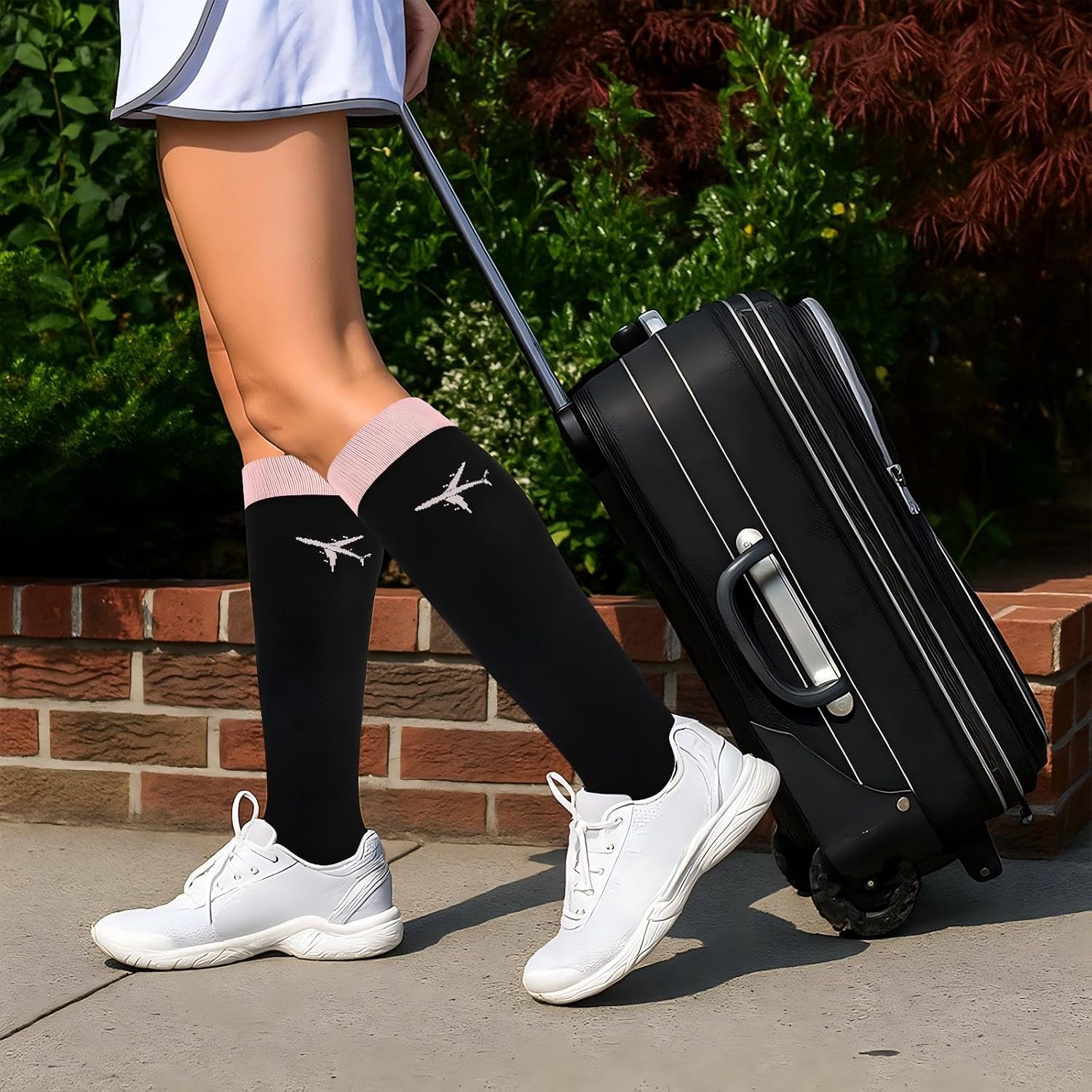 Skicuff 2 Pairs Travel Compression Socks for Women and Men, 15-25 mmHg Graduated Knee High Socks for Flying Travelers Pilots