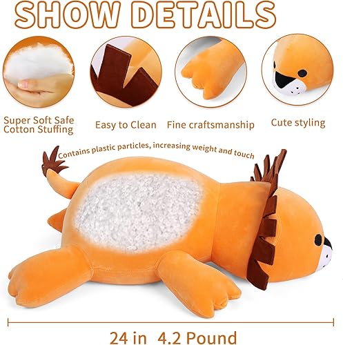 Miniatura 9 de WeBingo Animales de peluche con peso, 24 pulgadas, juguete de peluche de elefante con peso de 4.2 libras, almohada suave, lindo regalo de peluche