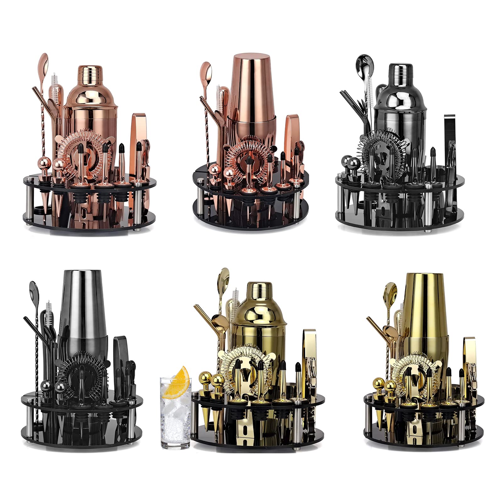 Juego de 20 piezas de cóctel profesional de acero inoxidable, 750/600 ml, batidora de vino, batidora de zumo, herramienta para barman con soporte