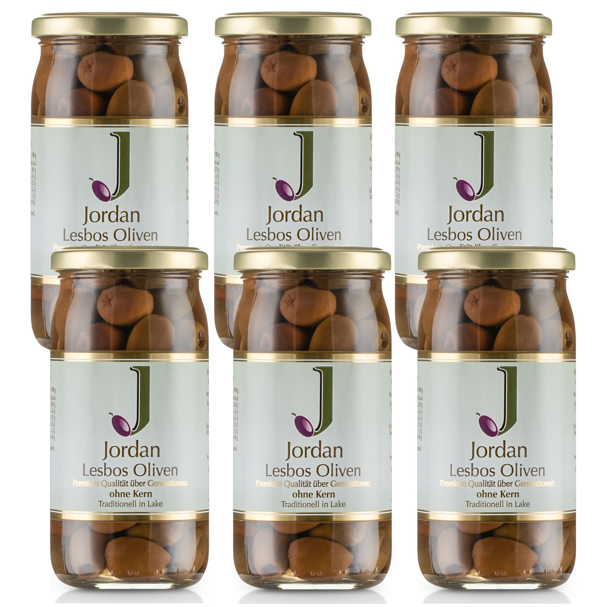 Jordan Olivenöl, Griechische Lesbos Oliven ohne Stein, 6 Gläser à 375 g