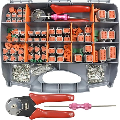 Kit de conectores impermeables de la serie DT Deutsch de 345 piezas, 2, 3, 4, 6, 8, 12 pines, herramienta de crimpado (12-20AWG) y herramienta de