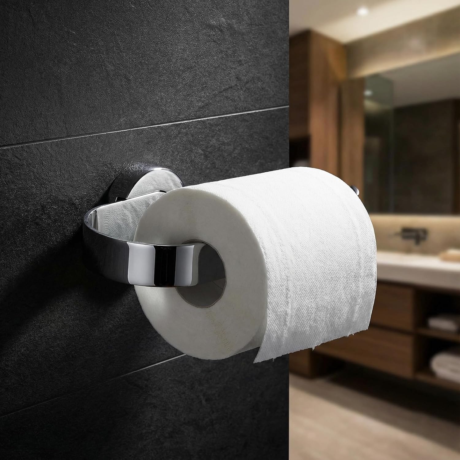Cortesi Home Milo Contemporary Stainless Steel Wall Mounted Toilet Paper Holder, Chrome