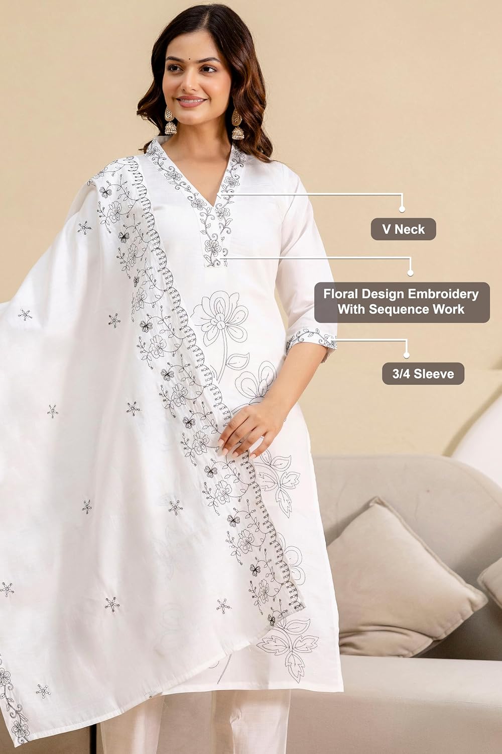 TRENDMALLS Women's Chanderi Embroidery Kurta Pant with Dupatta Set Salwar Suit Set For Women